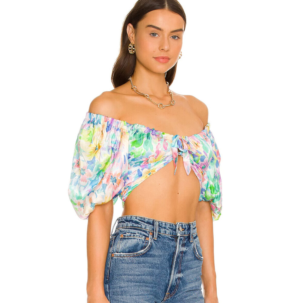 For Love and Lemons Colourful Puff Sleeve Crop Top S - Picture 2 of 13